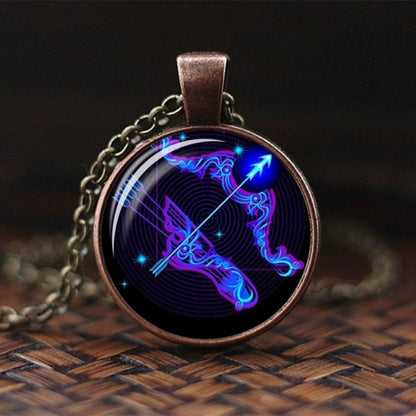 2019 New Fashion Galaxy 12 Constellation Design Zodiac Sign Horoscope Astrology Pendant Necklace For Women Men Glass Cabochon