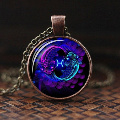 2019 New Fashion Galaxy 12 Constellation Design Zodiac Sign Horoscope Astrology Pendant Necklace For Women Men Glass Cabochon