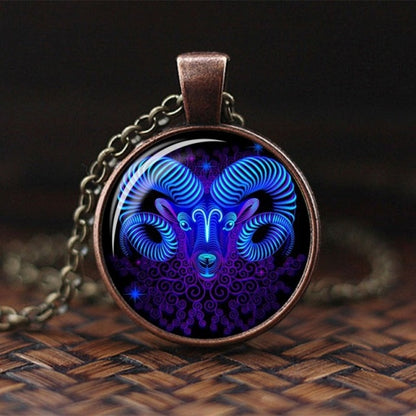 2019 New Fashion Galaxy 12 Constellation Design Zodiac Sign Horoscope Astrology Pendant Necklace For Women Men Glass Cabochon