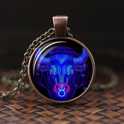 2019 New Fashion Galaxy 12 Constellation Design Zodiac Sign Horoscope Astrology Pendant Necklace For Women Men Glass Cabochon