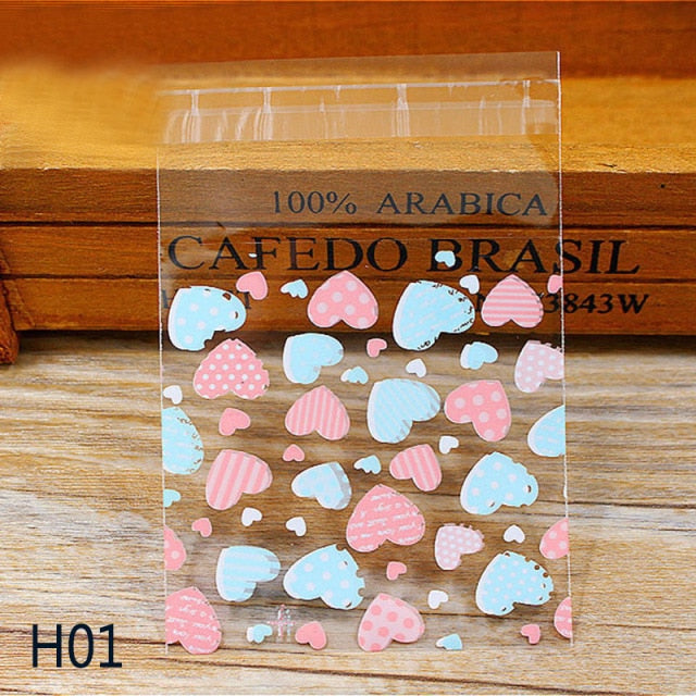 50Pcs/lot Cute Heart Theme Candy Cookie Bags Wedding Birthday Party Candy Buscuit Packaging Bag Christmas Plastic Gift Bags