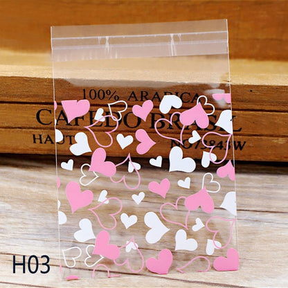 50Pcs/lot Cute Heart Theme Candy Cookie Bags Wedding Birthday Party Candy Buscuit Packaging Bag Christmas Plastic Gift Bags