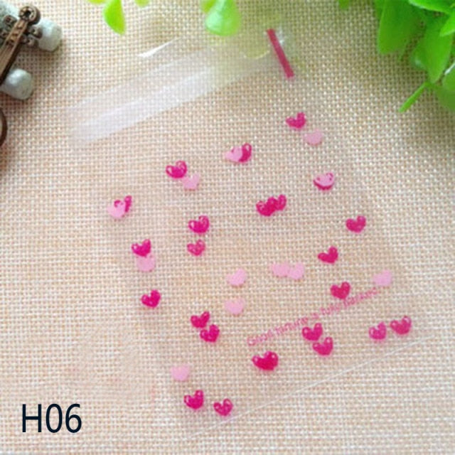 50Pcs/lot Cute Heart Theme Candy Cookie Bags Wedding Birthday Party Candy Buscuit Packaging Bag Christmas Plastic Gift Bags