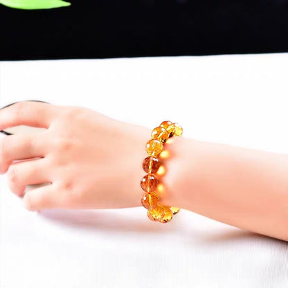 Genuine Natural Yellow Citrine Clear Round Beads Cut Bracelet Women Men Crystal Gemstone Wealthy 8mm 10mm 12mm Gift AAAAA