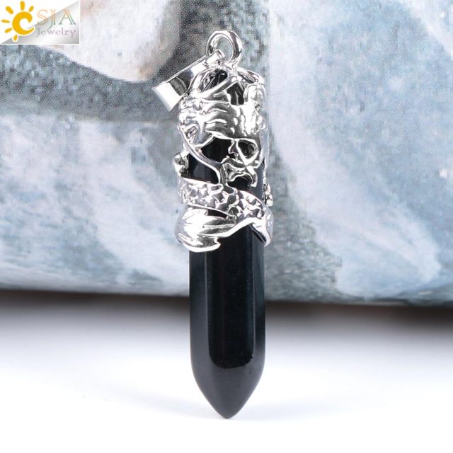 CSJA Myth Dragon Wrapped Top Necklaces Pendants Natural Gem Stone Agates Lovers Gift Jewelry DIY Suspension Charms Amulet E854