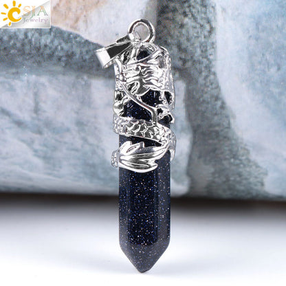 CSJA Myth Dragon Wrapped Top Necklaces Pendants Natural Gem Stone Agates Lovers Gift Jewelry DIY Suspension Charms Amulet E854