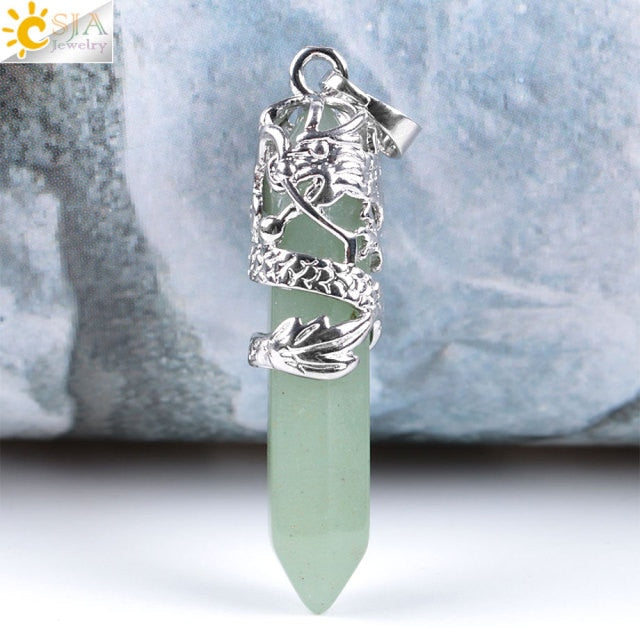 CSJA Myth Dragon Wrapped Top Necklaces Pendants Natural Gem Stone Agates Lovers Gift Jewelry DIY Suspension Charms Amulet E854