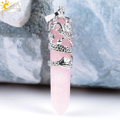 CSJA Myth Dragon Wrapped Top Necklaces Pendants Natural Gem Stone Agates Lovers Gift Jewelry DIY Suspension Charms Amulet E854