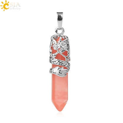 CSJA Myth Dragon Wrapped Top Necklaces Pendants Natural Gem Stone Agates Lovers Gift Jewelry DIY Suspension Charms Amulet E854