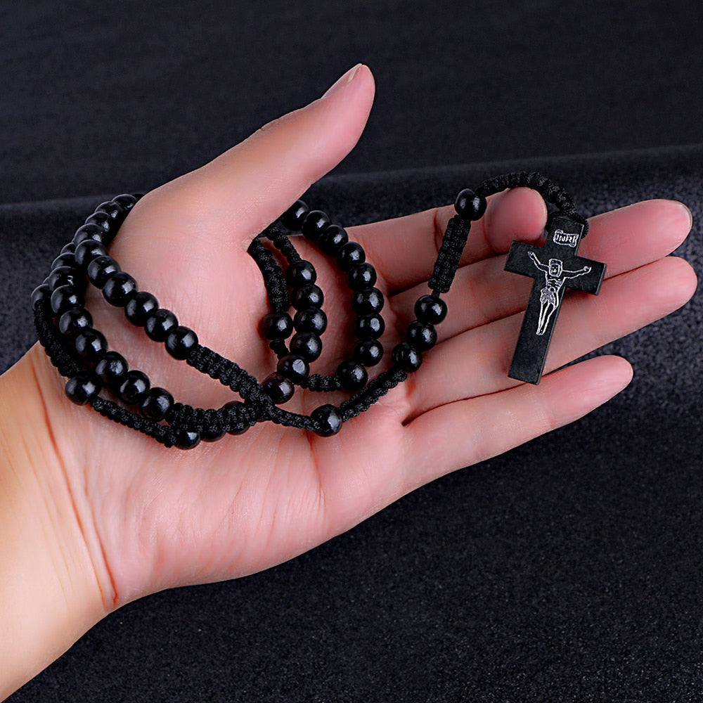 Komi Wholesale Catholic Orthodox 8mm Wooden Rosary Beads Brand Necklaces Religious Jesus Praying Necklaces  Beads Jewelry