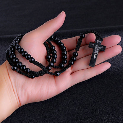 Komi Wholesale Catholic Orthodox 8mm Wooden Rosary Beads Brand Necklaces Religious Jesus Praying Necklaces Beads Jewelry