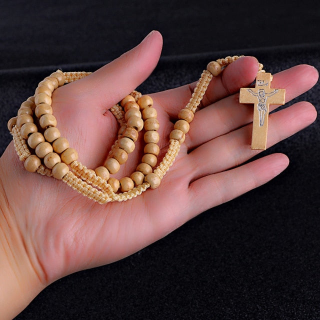 Komi Wholesale Catholic Orthodox 8mm Wooden Rosary Beads Brand Necklaces Religious Jesus Praying Necklaces  Beads Jewelry