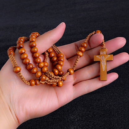 Komi Wholesale Catholic Orthodox 8mm Wooden Rosary Beads Brand Necklaces Religious Jesus Praying Necklaces Beads Jewelry