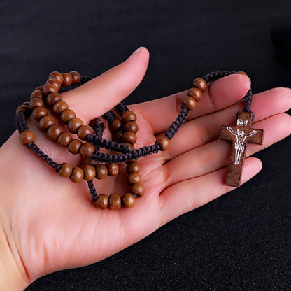 Komi Wholesale Catholic Orthodox 8mm Wooden Rosary Beads Brand Necklaces Religious Jesus Praying Necklaces Beads Jewelry