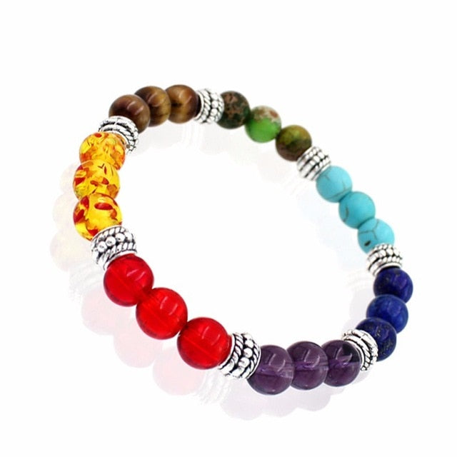 7 Chakra Healing Beaded Bracelet Natural Lava Stone Tiger Eye Beads Bracelet 8MM For Women Men Fashion Yoga Jewelry Dropshipping