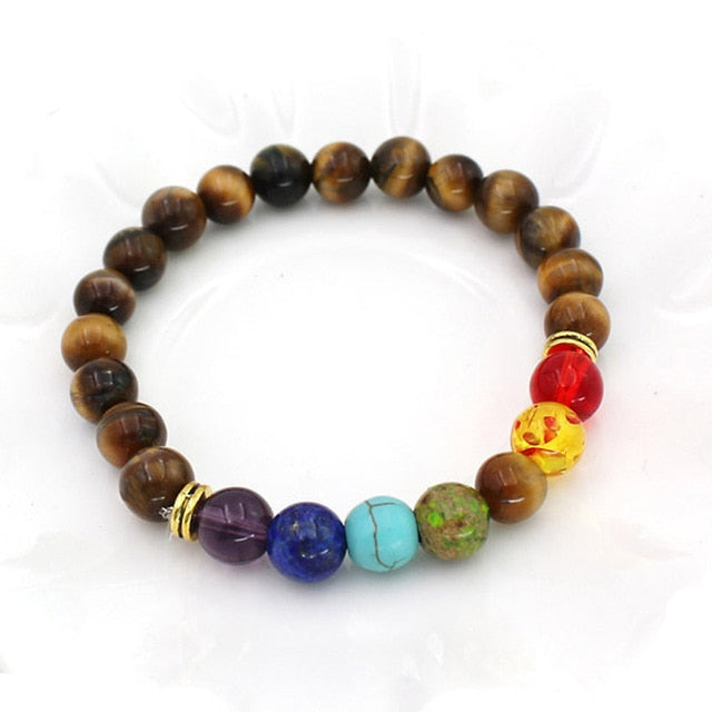 7 Chakra Healing Beaded Bracelet Natural Lava Stone Tiger Eye Beads Bracelet 8MM For Women Men Fashion Yoga Jewelry Dropshipping