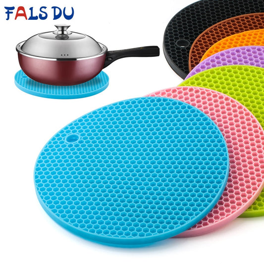 2pcs Multifunctional Round Heat Resistant Silicone Mat Cup Coasters Non-slip Pot Holder Table Placemat Kitchen Accessories Tool