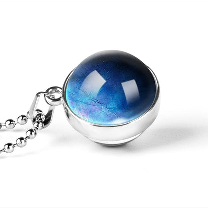 New Personality Fashion Double Side Glass Ball Necklace Earth Planet Pattern Jewelry Galaxy Astronomy Pendant Necklace