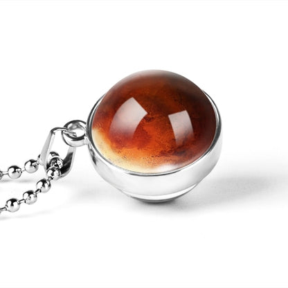 New Personality Fashion Double Side Glass Ball Necklace Earth Planet Pattern Jewelry Galaxy Astronomy Pendant Necklace