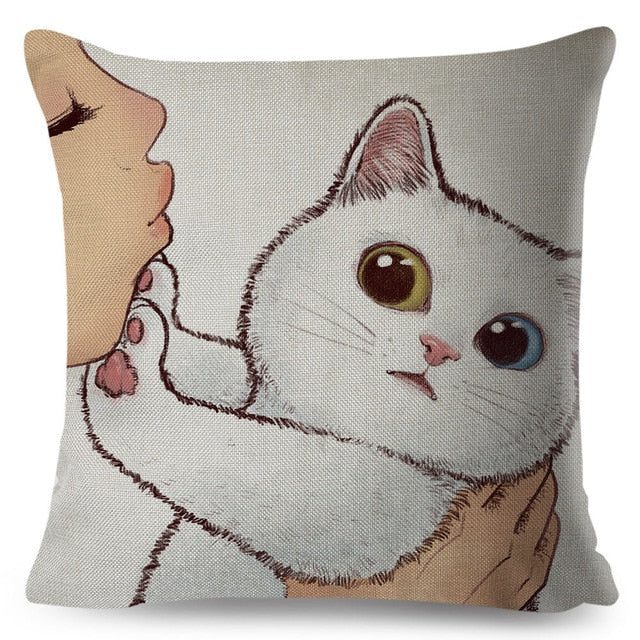 Funny Love Kiss Cute Cat Pillows Cases for Sofa Home Car Cushion Cover Pillow Covers Decor Cartoon Pillowcase 45x45cm