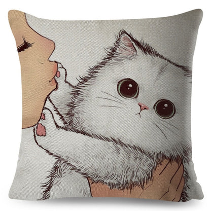 Funny Love Kiss Cute Cat Pillows Cases for Sofa Home Car Cushion Cover Pillow Covers Decor Cartoon Pillowcase 45x45cm