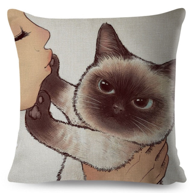 Funny Love Kiss Cute Cat Pillows Cases for Sofa Home Car Cushion Cover Pillow Covers Decor Cartoon Pillowcase 45x45cm