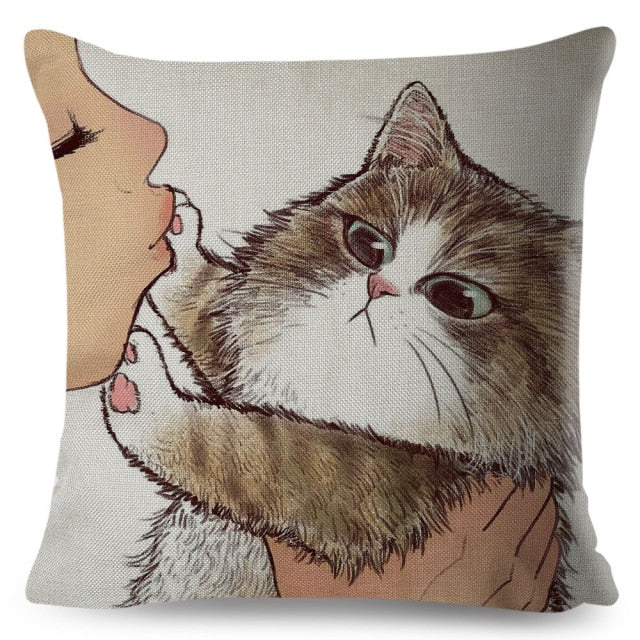 Funny Love Kiss Cute Cat Pillows Cases for Sofa Home Car Cushion Cover Pillow Covers Decor Cartoon Pillowcase 45x45cm