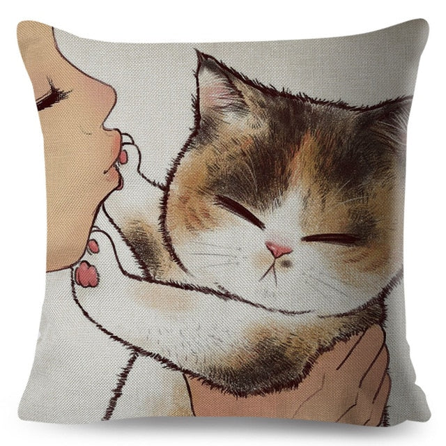 Funny Love Kiss Cute Cat Pillows Cases for Sofa Home Car Cushion Cover Pillow Covers Decor Cartoon Pillowcase 45x45cm