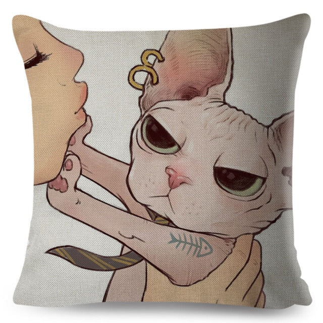 Funny Love Kiss Cute Cat Pillows Cases for Sofa Home Car Cushion Cover Pillow Covers Decor Cartoon Pillowcase 45x45cm