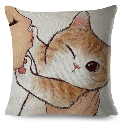 Funny Love Kiss Cute Cat Pillows Cases for Sofa Home Car Cushion Cover Pillow Covers Decor Cartoon Pillowcase 45x45cm