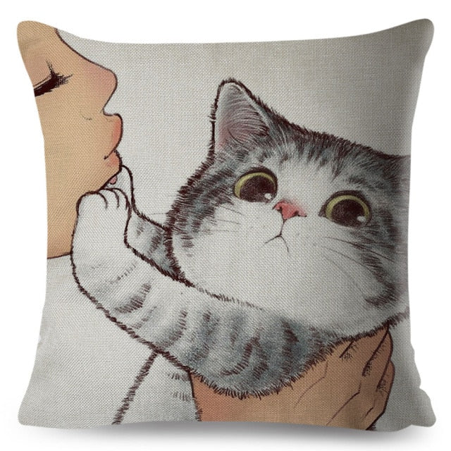 Funny Love Kiss Cute Cat Pillows Cases for Sofa Home Car Cushion Cover Pillow Covers Decor Cartoon Pillowcase 45x45cm