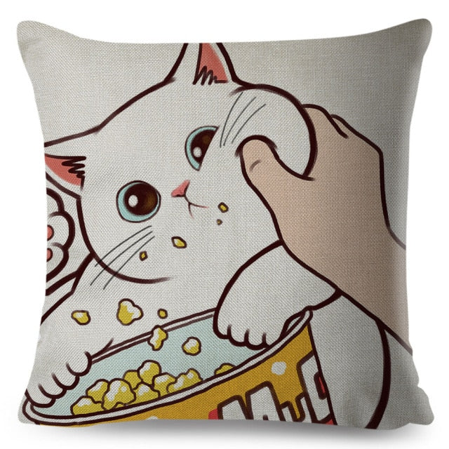 Funny Love Kiss Cute Cat Pillows Cases for Sofa Home Car Cushion Cover Pillow Covers Decor Cartoon Pillowcase 45x45cm