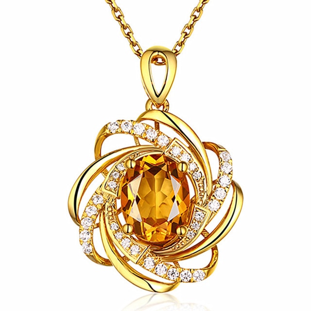 2 carats yellow crystal citrine gemstones diamonds pendant necklaces for women gold tone choker chain jewelry bijoux bague gifts