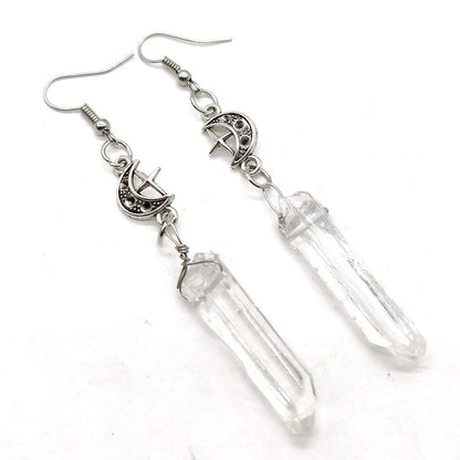 Imitate Clear Quartz Moon Earrings - Boho, Witchy, Resin, Esoteric, Celestial, Alternative, Nugoth, Gothic, Romantic.star Gift