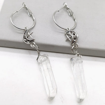 Imitate Clear Quartz Moon Earrings - Boho, Witchy, Resin, Esoteric, Celestial, Alternative, Nugoth, Gothic, Romantic.star Gift