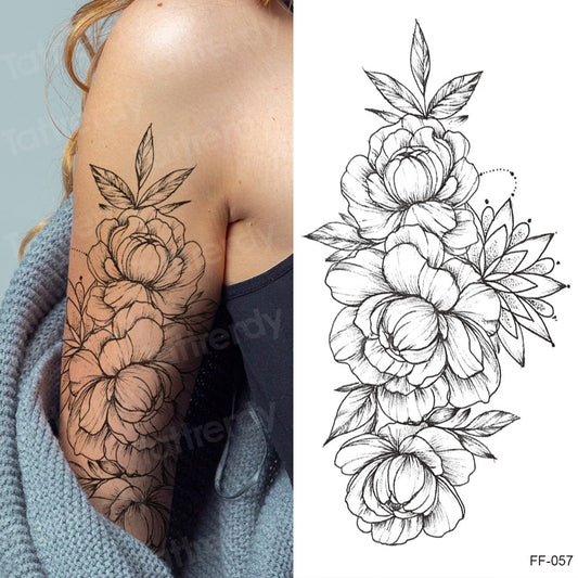 tattoo sticker women flower rose peony black tatouage temporaire femme temporary sleeve tattoo waterproof sexy body art fashion