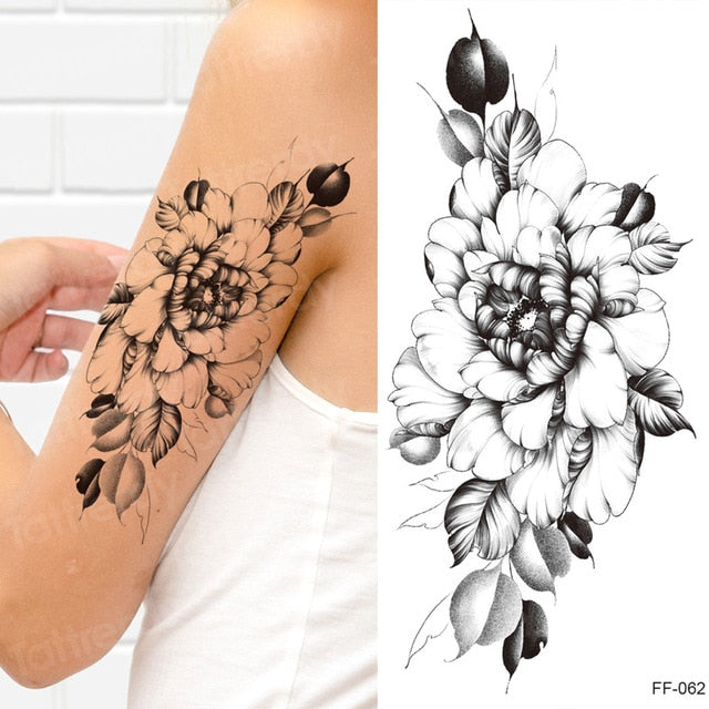 tattoo sticker women flower rose peony black tatouage temporaire femme temporary sleeve tattoo waterproof sexy body art fashion