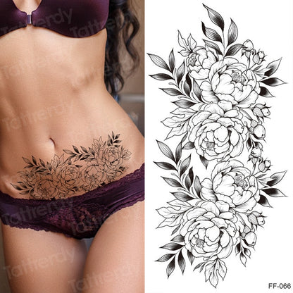 tattoo sticker women flower rose peony black tatouage temporaire femme temporary sleeve tattoo waterproof sexy body art fashion