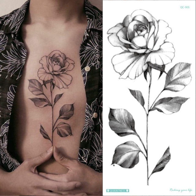 tattoo sticker women flower rose peony black tatouage temporaire femme temporary sleeve tattoo waterproof sexy body art fashion