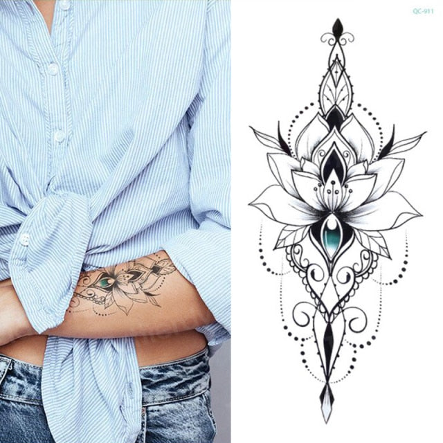 tattoo sticker women flower rose peony black tatouage temporaire femme temporary sleeve tattoo waterproof sexy body art fashion