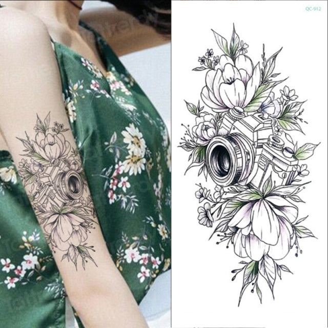 tattoo sticker women flower rose peony black tatouage temporaire femme temporary sleeve tattoo waterproof sexy body art fashion