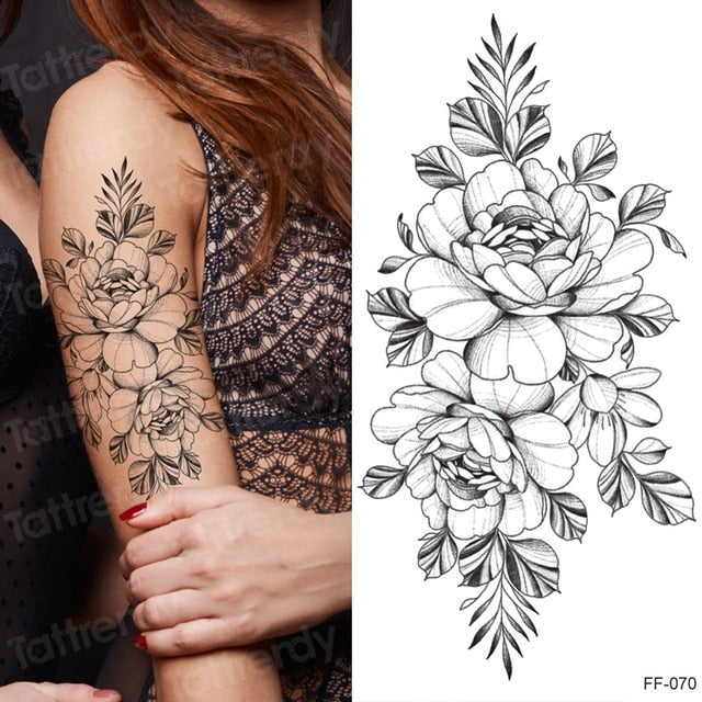 tattoo sticker women flower rose peony black tatouage temporaire femme temporary sleeve tattoo waterproof sexy body art fashion