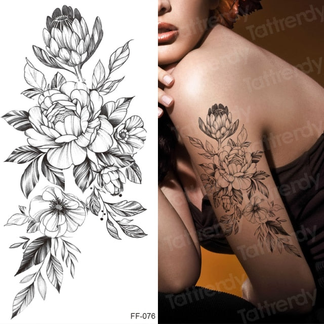 tattoo sticker women flower rose peony black tatouage temporaire femme temporary sleeve tattoo waterproof sexy body art fashion