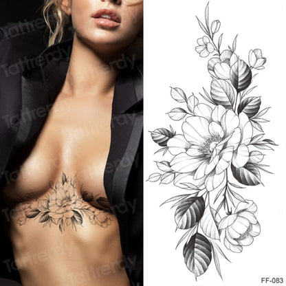 tattoo sticker women flower rose peony black tatouage temporaire femme temporary sleeve tattoo waterproof sexy body art fashion