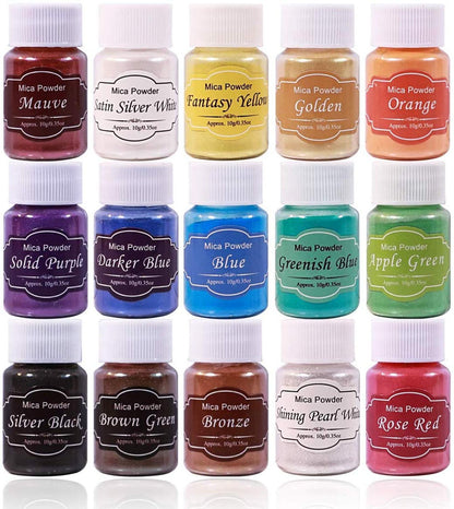 Pearl Mica Powder Epoxy Resin Dye 14 Colors Powder Pigments for DIY Arts, Crafts , Paint, Nail Polish, Soap Making, Coloring Mix