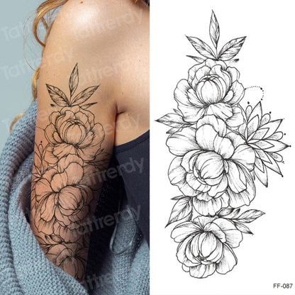 tattoo sticker women flower rose peony black tatouage temporaire femme temporary sleeve tattoo waterproof sexy body art fashion