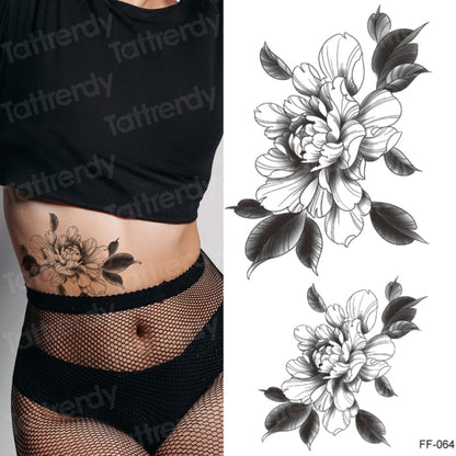 tattoo sticker women flower rose peony black tatouage temporaire femme temporary sleeve tattoo waterproof sexy body art fashion