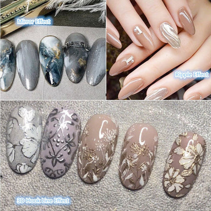 Metal Effect Nail Gel Rose Gold Silver UV LED Draw Painting Stamping Nail Art Color Gel Polish Manicure Long Lasting Gel Vernish