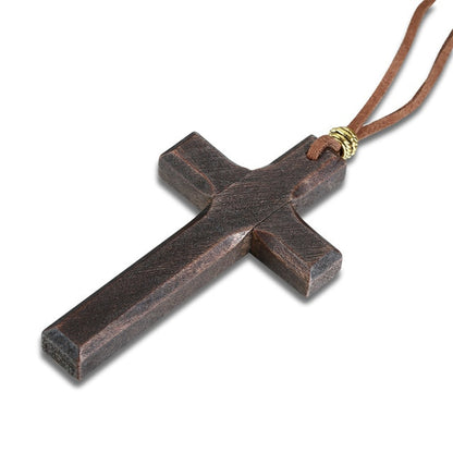 Large Wood Catholic Jesus Mens Cross With Wooden Bead Carved Rosary Pendant Long Collier Statement Necklace