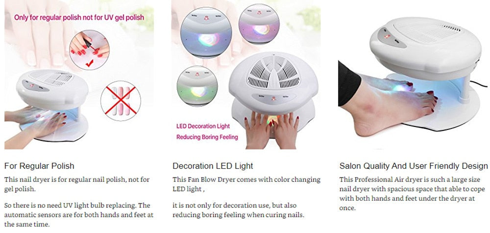 Makartt Air Nail Dryer for Both Hands and Feet 400W Nail Fan Blow Dryer for Regular Nails Polish Automatic Sensor Warm Cool